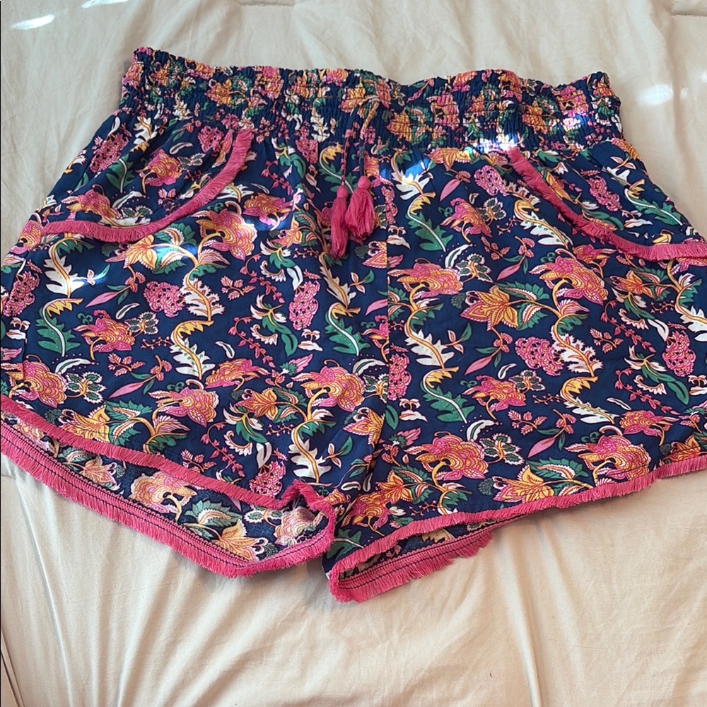 Japna Floral Print Women's Shorts - Pink and Blue